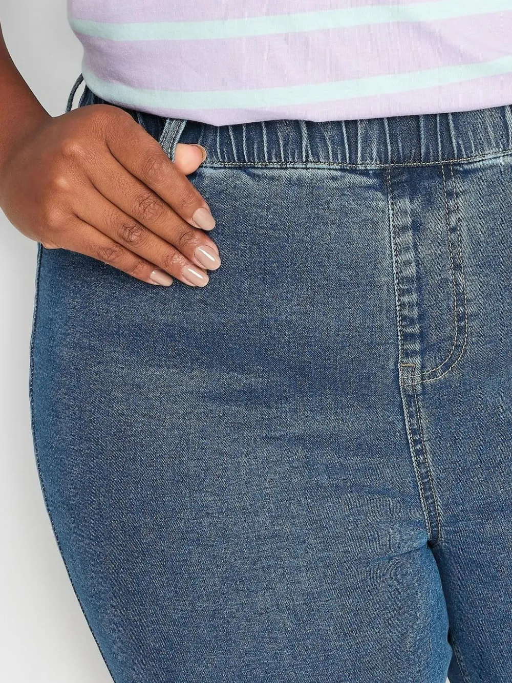 Sale Yours Curve Blue Pull On Stretch Denim Cycling Shorts