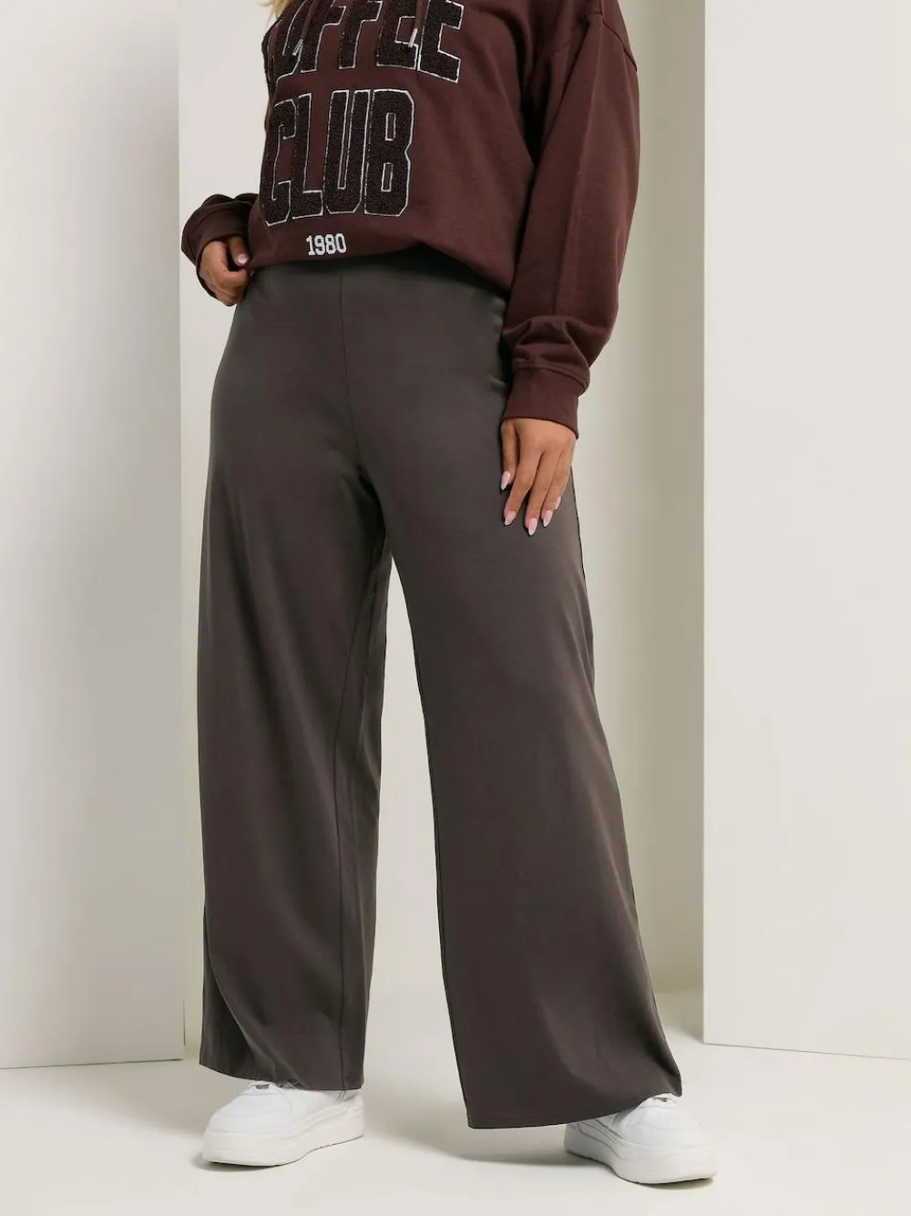 Online Yours Curve Wide Leg Leggings Brown