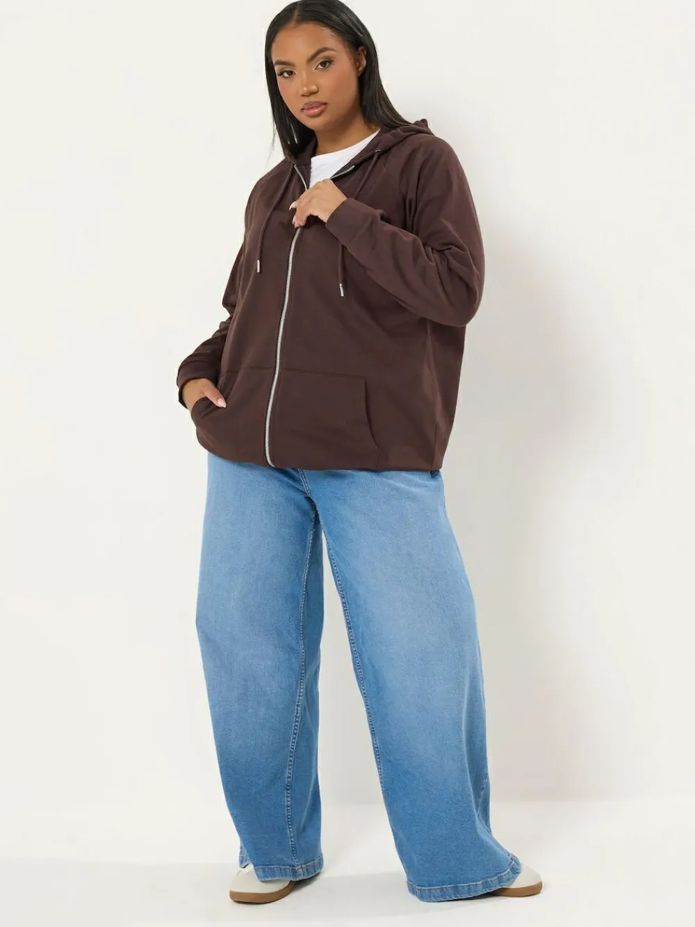 Yours Curve Brown Zip Thru Hoodie^Women Hoodies & Sweatshirts