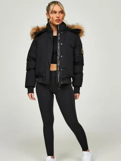 Best Zavetti Canada Womens Olivia Bomber 100% Cotton Jacket Jet Black